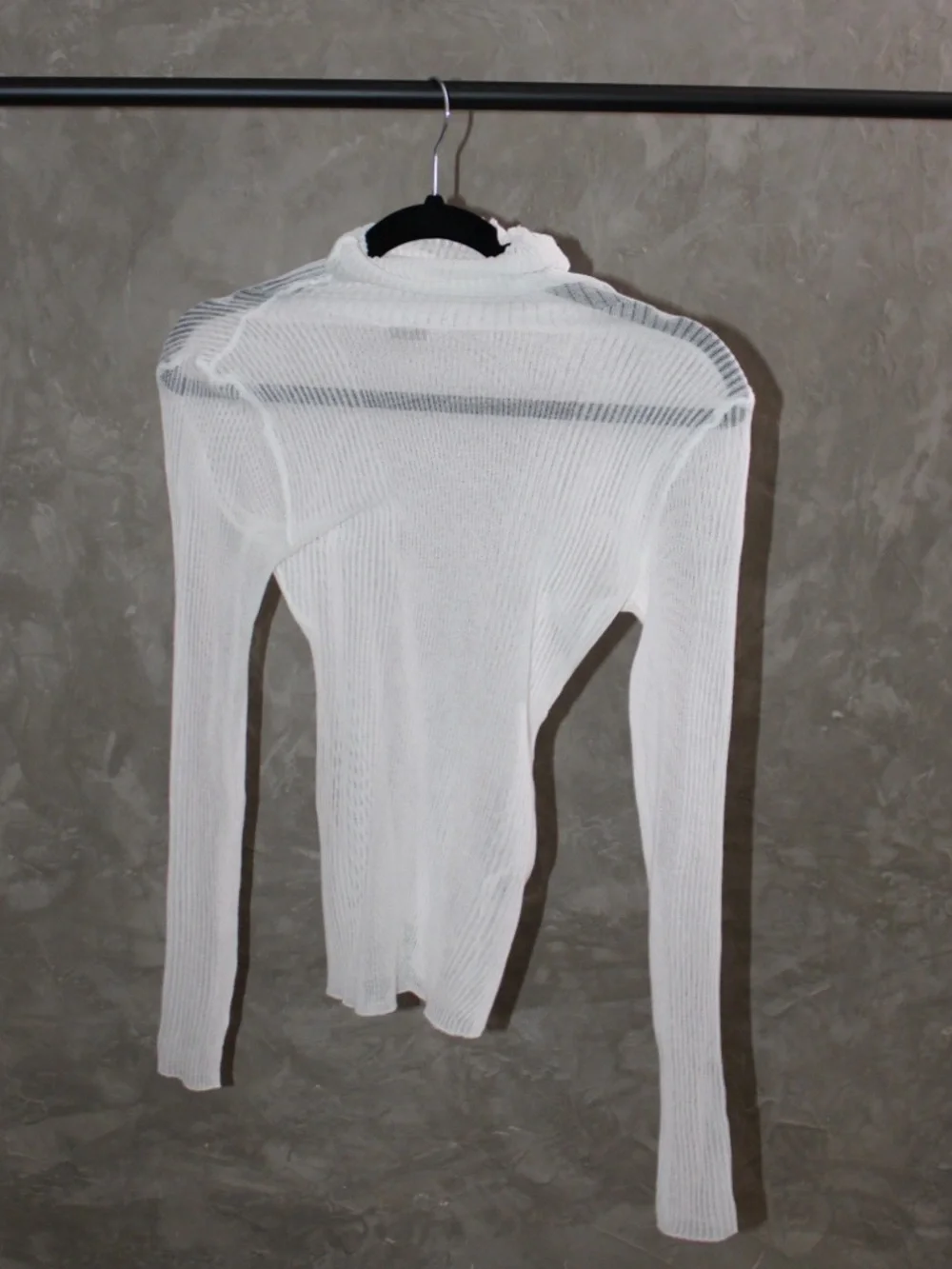 SEROYA Piper Sheer Ribbed Turtleneck Long Sleeve Top in White - Picture 3 of 4